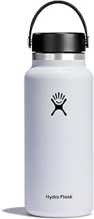 Water Bottle - Insulated Stainless Steel - Wide Mouth Flex Lid, Non Spill, Leakproof and Refillable in 32 Oz White