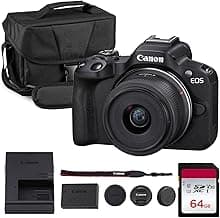 EOS R50 Mirrorless Camera Kit - APS-C RF Camera with 18-45mm Lens, 4K Video, Dual Pixel AF II & Vari-Angle Touchscreen (5811C012) + Shoulder Bag + 64GB Memory Card